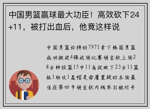 中国男篮赢球最大功臣！高效砍下24+11，被打出血后，他竟这样说